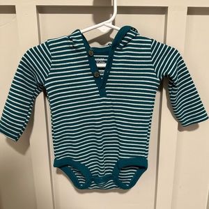 Striped baby onesie with hood